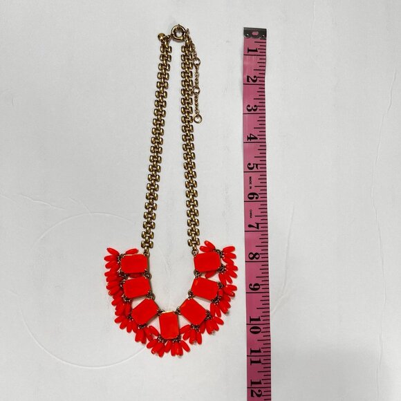 J Crew Gold Tone Neon Orange Stations Statement Necklace - Picture 11 of 11